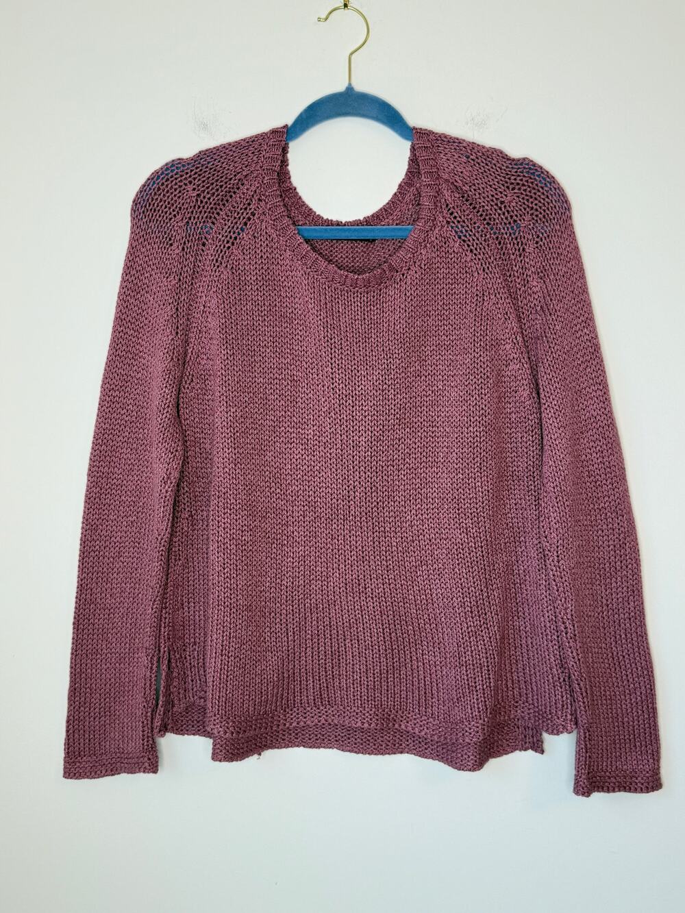 Title: Peruvian Connection 100% Pima Cotton Mauve Open Knit Sweater